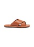 Main View - Click To Enlarge - PEDDER RED - Addie' Crossed Leather Strap Padded Square Toe Flat Sandals