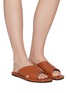 Figure View - Click To Enlarge - PEDDER RED - Addie' Crossed Leather Strap Padded Square Toe Flat Sandals