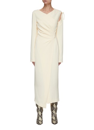 Main View - Click To Enlarge - NANUSHKA - ‘Weslyn’ Boucle Crepe Cutout Sleeve Wrap Dress