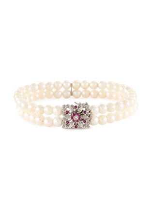 Main View - Click To Enlarge - LANE CRAWFORD VINTAGE JEWELLERY - Diamond Ruby 18K White Gold Japanese Pearl Bracelet