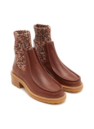 Detail View - Click To Enlarge - CHLOÉ - Jamie' Knit Sock Shaft Calfskin Leather Chelsea Boots