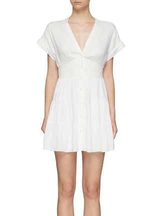 Main View - Click To Enlarge - ALICE & OLIVIA - Keela' Smocked Waist Button Up Dress