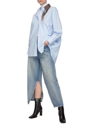 Figure View - Click To Enlarge - MM6 MAISON MARGIELA - Dirt Detailing Side Slit Cropped Wide Leg Jeans