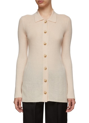 Main View - Click To Enlarge - LOULOU STUDIO - ‘Biola' wool-cashmere blend rib polo top