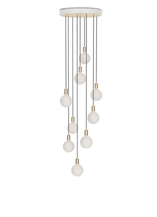 Main View - Click To Enlarge - TALA - Brass Nine Pendant with Large Canopy and Sphere IV Bulbs – White/Brass
