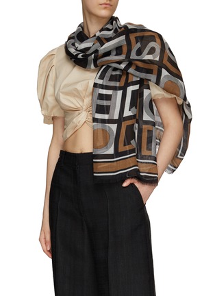 Figure View - Click To Enlarge - JOSEPH - ‘Agatha’ Branded Wool Silk Blend Scarf