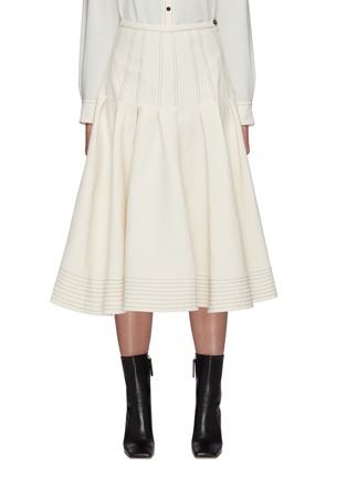 Main View - Click To Enlarge - BARENA - Dacia' Contrasting Stitching Flared Crepe Skirt