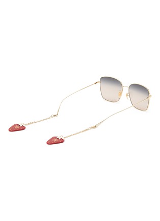 Figure View - Click To Enlarge - GUCCI - Logo Strawberry Charm Metal Square Frame Sunglasses
