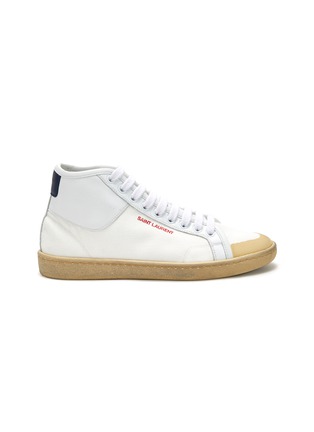 Main View - Click To Enlarge - SAINT LAURENT - Logo Print Canvas Leather Mid Top Sneakers
