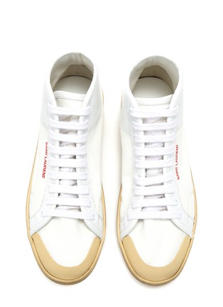 Figure View - Click To Enlarge - SAINT LAURENT - Logo Print Canvas Leather Mid Top Sneakers