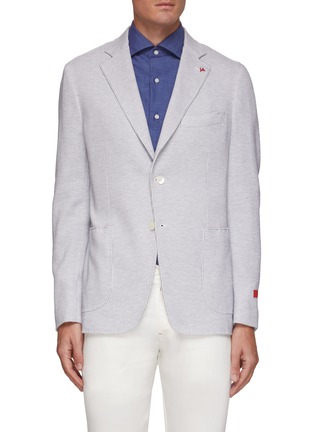 Main View - Click To Enlarge - ISAIA - ‘GIACCA’ NOTCH PATCH HALF LINED STRIPED SINGLE BREASTED BLAZER