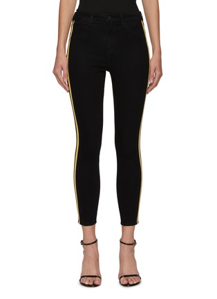 Main View - Click To Enlarge - L'AGENCE - MARGOT' HIGH RISE METALLIC RACING STRIPE CROPPED SKINNY JEANS