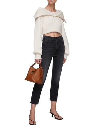 Figure View - Click To Enlarge - MOTHER - The Tomcat' Washed Black Denim Cropped Straight Jeans