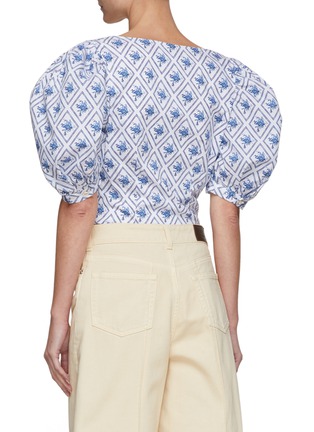 Back View - Click To Enlarge - CAROLINE CONSTAS - ‘Tessa’ Diamond Toile Puff Short Sleeve Cropped Top