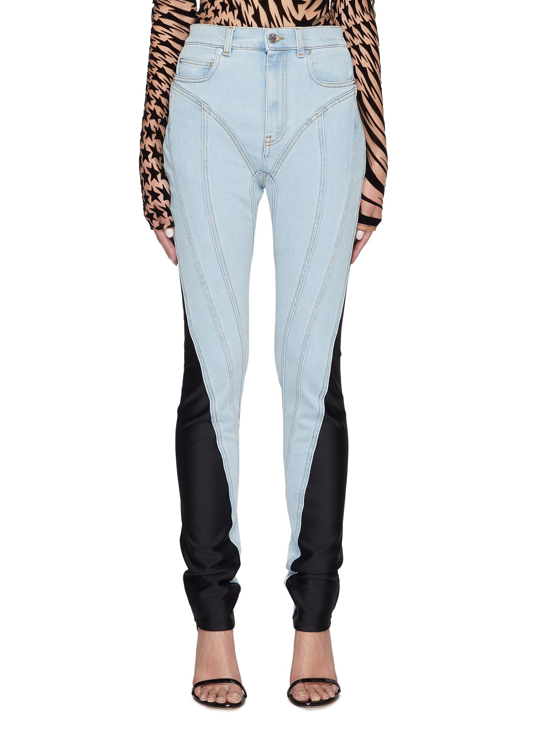MUGLER TWO TONE HIGH RISE SPIRAL JEANS 