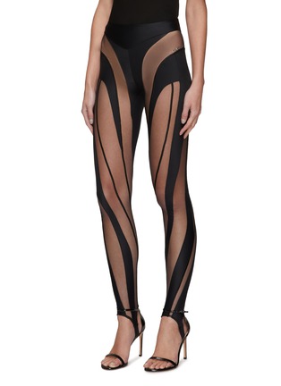 Front View - Click To Enlarge - MUGLER - Spiral Overlay Mesh Leggings