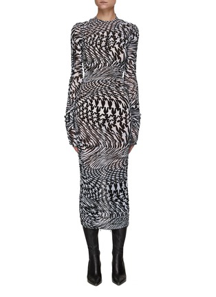 Main View - Click To Enlarge - MUGLER - Twisted Star Graphic Print Mesh Bodycon Dress