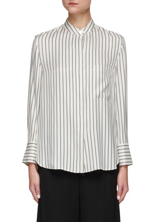 Main View - Click To Enlarge - VINCE - Striped Stand Collar Silk Blend Shirt