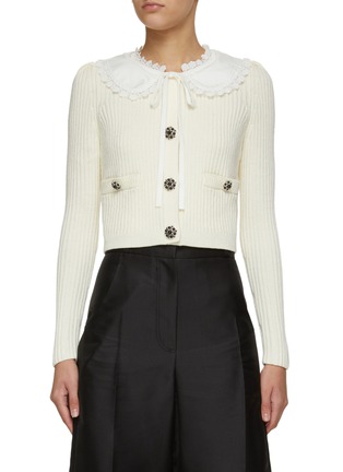 Main View - Click To Enlarge - SELF-PORTRAIT - LUREX' CONTRAST COLLAR KNIT CARDIGAN