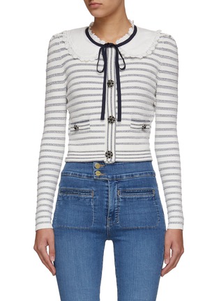 Main View - Click To Enlarge - SELF-PORTRAIT - LUREX' STRIPE CROPPED CARDIGAN
