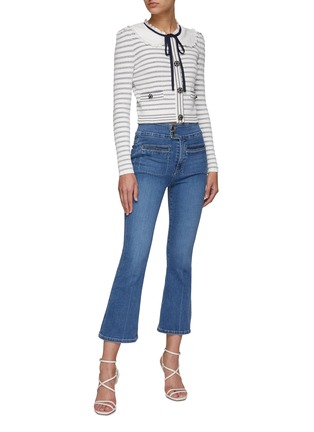 Figure View - Click To Enlarge - SELF-PORTRAIT - LUREX' STRIPE CROPPED CARDIGAN