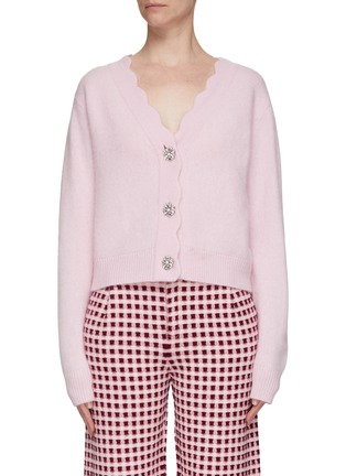 Main View - Click To Enlarge - CRUSH COLLECTION - Crystal button scalloped placket cashmere cardigan