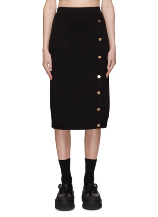 Main View - Click To Enlarge - CRUSH COLLECTION - Elastic waist button up knitted midi skirt