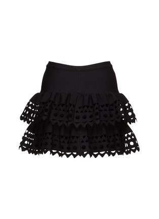 Figure View - Click To Enlarge - ALAÏA - Laser-cut High Waist Ruffle Stretch-Knit Mini Skirt