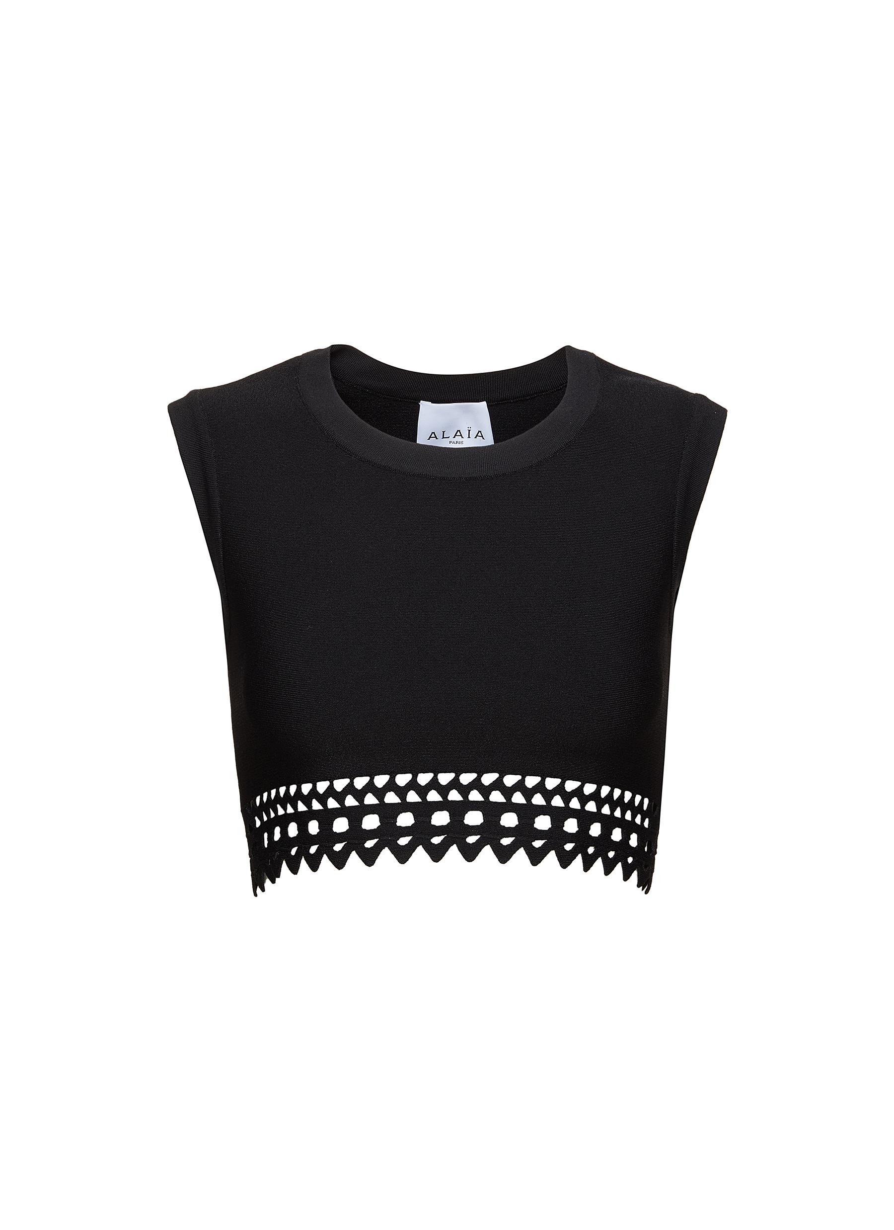 LASER-CUT SLEEVELESS CROPPED TOP