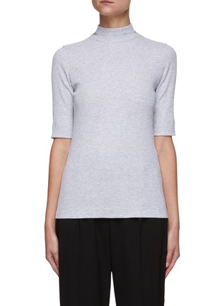 Main View - Click To Enlarge - BRUNELLO CUCINELLI - CAPSULE ORDER MOCK NECK BACK ZIP RIBBED T-SHIRT