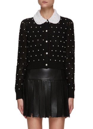 Main View - Click To Enlarge - ALICE & OLIVIA - Collins' Pearl Adorned Crochet Cardigan
