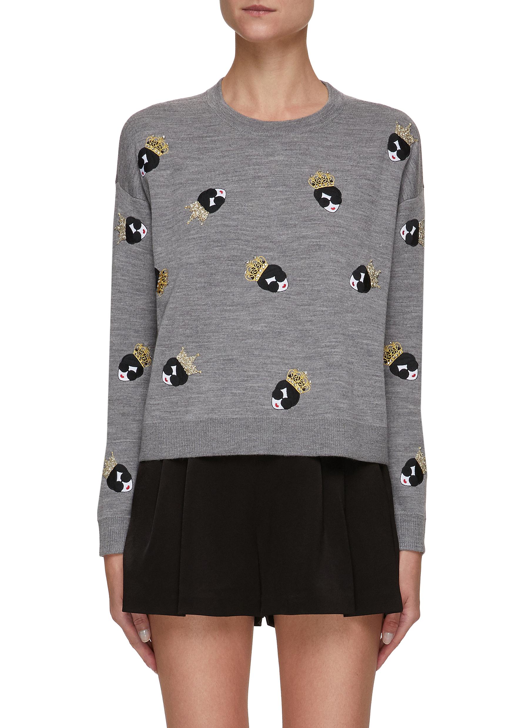 ALICE + OLIVIA Gleeson' Queen Stace Face Wool Blend Knit Sweater