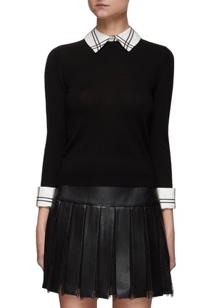 Main View - Click To Enlarge - ALICE & OLIVIA - ‘Porla' Wool Blend Sweater with Collared Shirt Insert