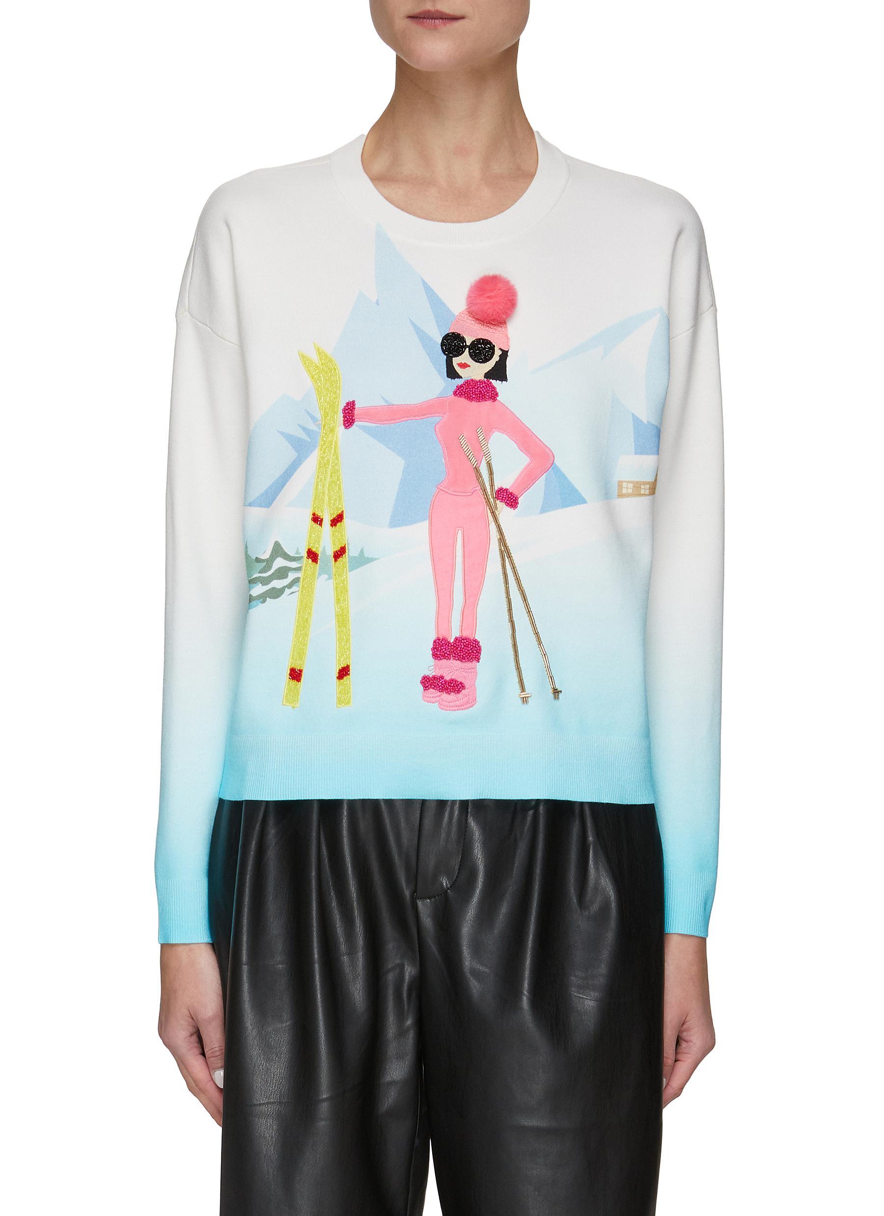 ALICE + OLIVIA 'Gleeson' Ski Print Embellished Sweater | Smart Closet