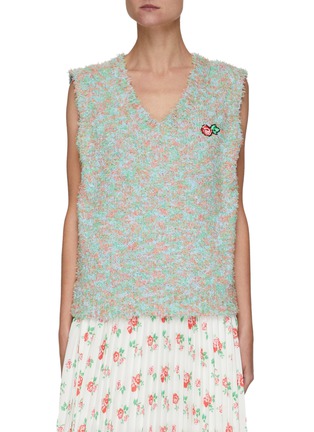 Main View - Click To Enlarge - MING MA - Floral Embroidered Patch Knitted Vest