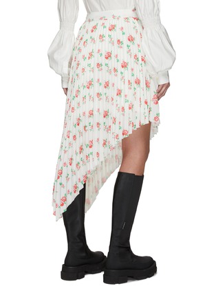 Back View - Click To Enlarge - MING MA - Floral Print Asymmetric Hem Pleated Skirt