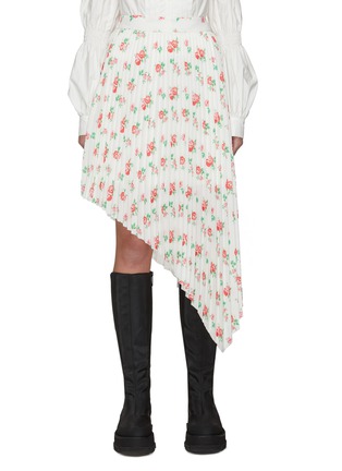 Main View - Click To Enlarge - MING MA - Floral Print Asymmetric Hem Pleated Skirt