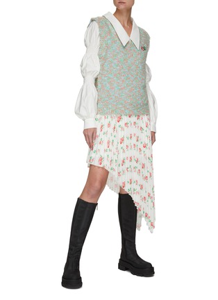 Figure View - Click To Enlarge - MING MA - Floral Print Asymmetric Hem Pleated Skirt