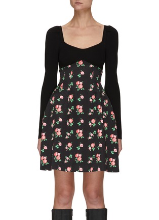 Main View - Click To Enlarge - MING MA - Knitted Bodice Floral Print Dress