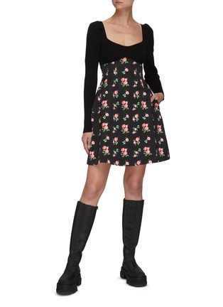 Figure View - Click To Enlarge - MING MA - Knitted Bodice Floral Print Dress