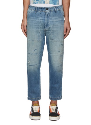 Main View - Click To Enlarge - DENHAM - Folded waist distressed denim jeans