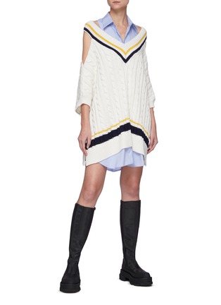 Figure View - Click To Enlarge - MONSE - Layered Cricket Cold Shoulder Sweater Mini Dress