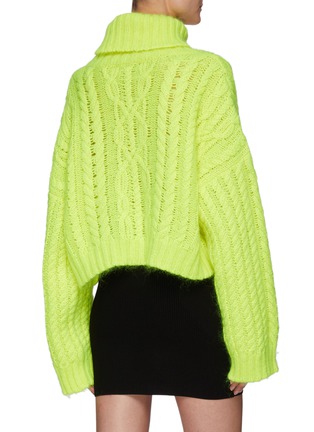 Back View - Click To Enlarge - BALMAIN - Cropped Turtleneck Cable Knit Mohair Sweater