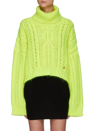 Main View - Click To Enlarge - BALMAIN - Cropped Turtleneck Cable Knit Mohair Sweater
