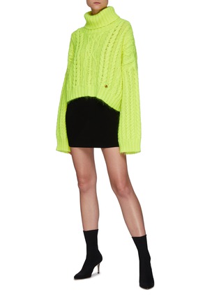 Figure View - Click To Enlarge - BALMAIN - Cropped Turtleneck Cable Knit Mohair Sweater