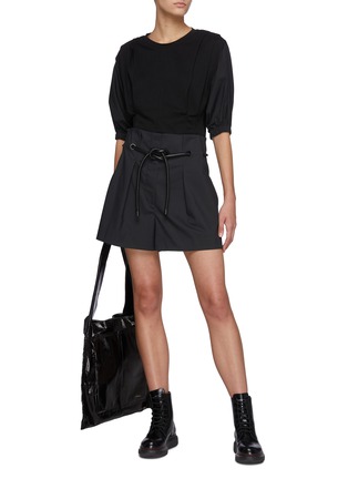 Figure View - Click To Enlarge - 3.1 PHILLIP LIM - Leather Belt Pleated Cotton Blend Shorts