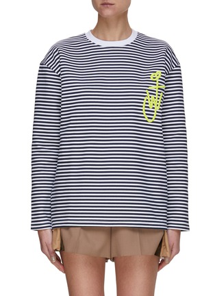Main View - Click To Enlarge - JW ANDERSON - Logo Embroidered Striped Long Sleeve T-shirt