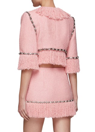 Back View - Click To Enlarge - AREA - Crystal Embellished Fringe Hem Tweed Blazer