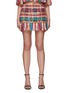 Main View - Click To Enlarge - AREA - Crystal Embellished Fringe Hem Check Tweed Mini Skirt