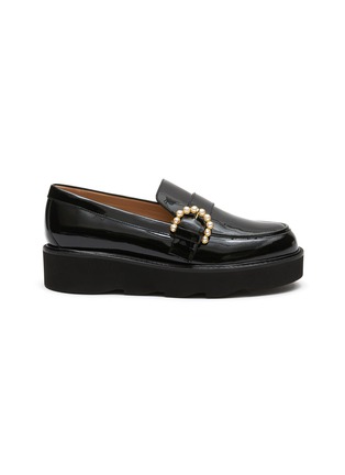 Main View - Click To Enlarge - STUART WEITZMAN - Piper Superlift' Faux Pearl Buckle Patent Leather Loafers